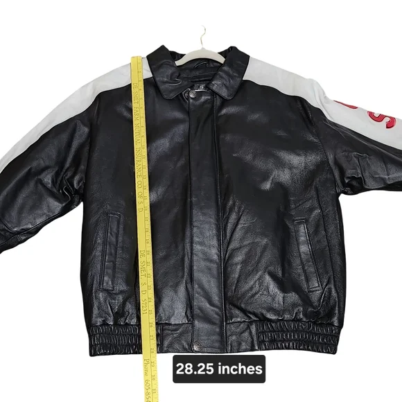 OSCAR PIEL Leather USA Flag Jacket Mens Large Black Red White Blue Stars Stripes - Picture 14 of 15